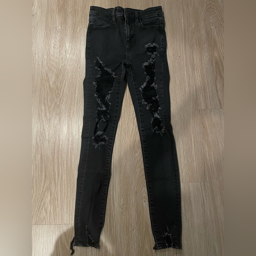 american eagle black ripped hi rise jeggings - 0R